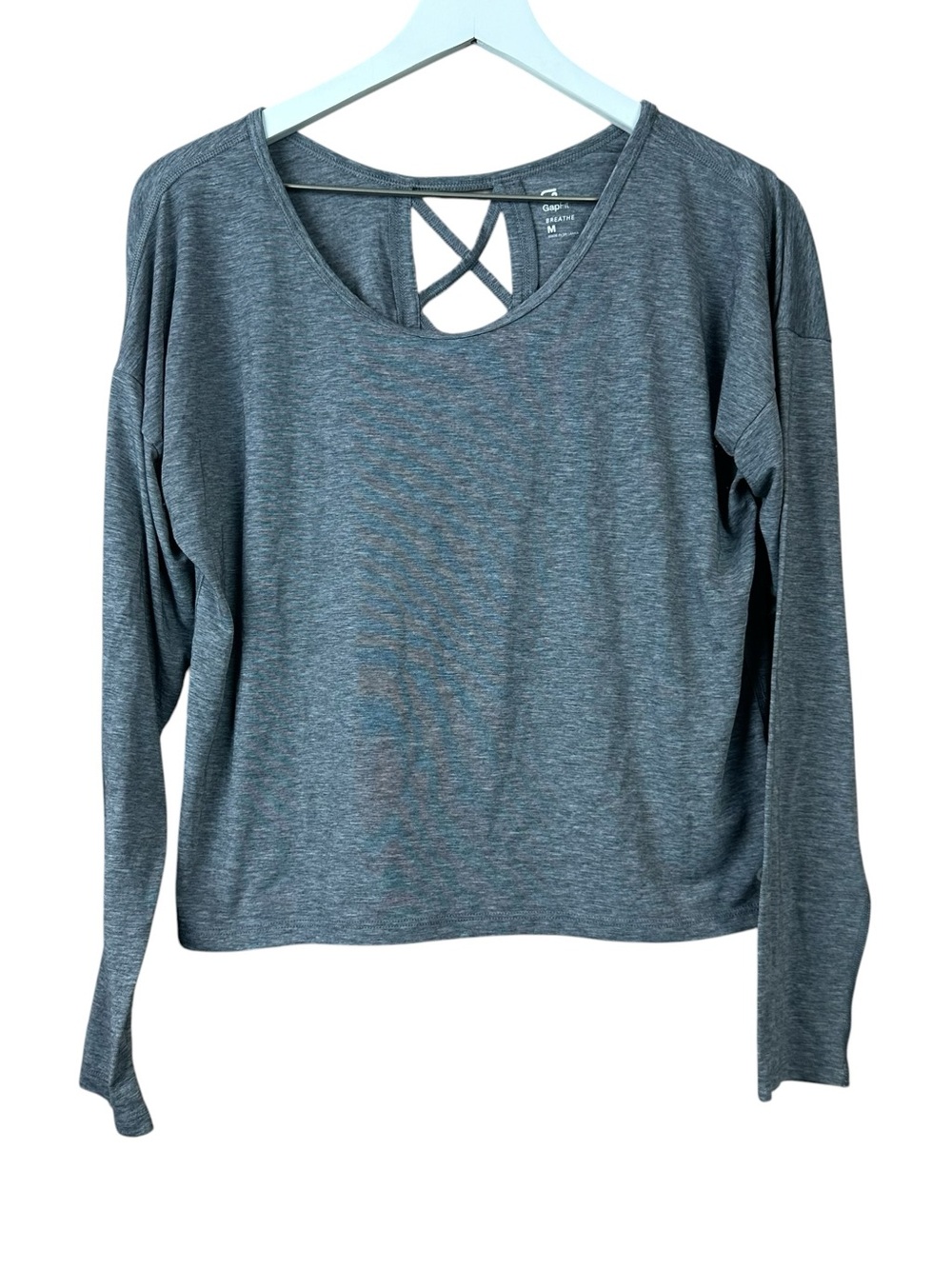 Gap Fit Breathe Gray Criss Cross Back Long Sleeve Top Women Sz M